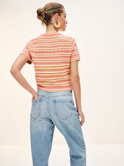 Pink Stripe Stitch Detail Knitted T-Shirt - Image 3 of 6