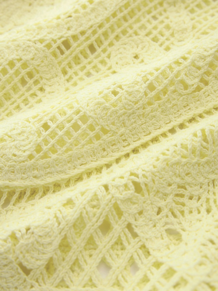 Yellow Short Sleeve Crochet 100% Cotton Crew Neck T-Shirt - Image 6 of 6