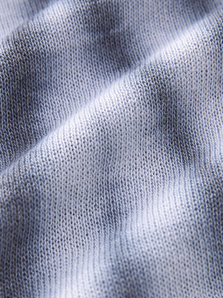 Blue V-Neck Gem Button Linen T-Shirt - Image 6 of 6