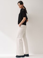 Black V-Neck Gem Button Linen T-Shirt - Image 3 of 6