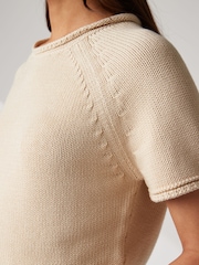 Neutral Brown 100% Cotton Roll Edge Knitted T-Shirt - Image 3 of 5