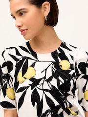 Ecru White/Black Lemon Print Printed Crew Neck Short Sleeve Knitted Top - Image 4 of 6