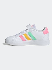 adidas White/Pink Grand Court Elastic Lace and Top Strap Trainers - Image 2 of 9
