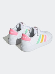 adidas White/Pink Grand Court Elastic Lace and Top Strap Trainers - Image 3 of 9