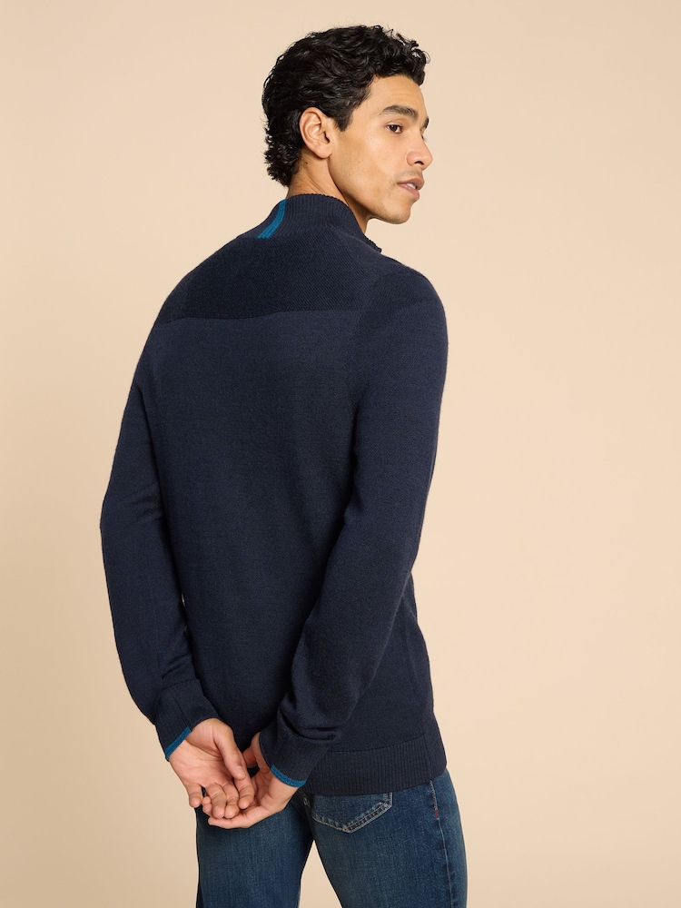White Stuff Blue Camo Newport Merino Funnel Jumper - Image 2 of 7