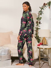 Lipsy Black Satin Long Sleeve Trousers Pyjamas - Image 3 of 4