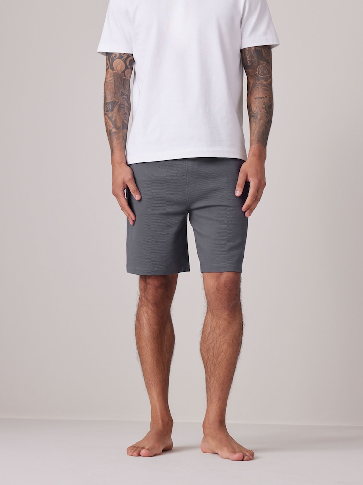 Slate Blue Textured 100% Cotton Lightweight Shorts - Image 1 of 9