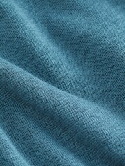 Teal Blue 100% Linen V-Neck Knitted T-Shirt - Image 6 of 6