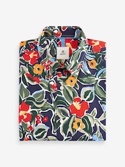 Navy Blue Tropical Floral Regular Fit 100% Cotton Printed Short Sleeve Shirt - Image 2 of 4