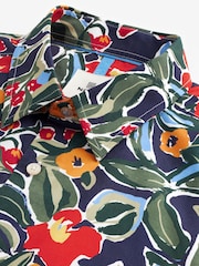 Navy Blue Tropical Floral Regular Fit 100% Cotton Printed Short Sleeve Shirt - Image 3 of 4