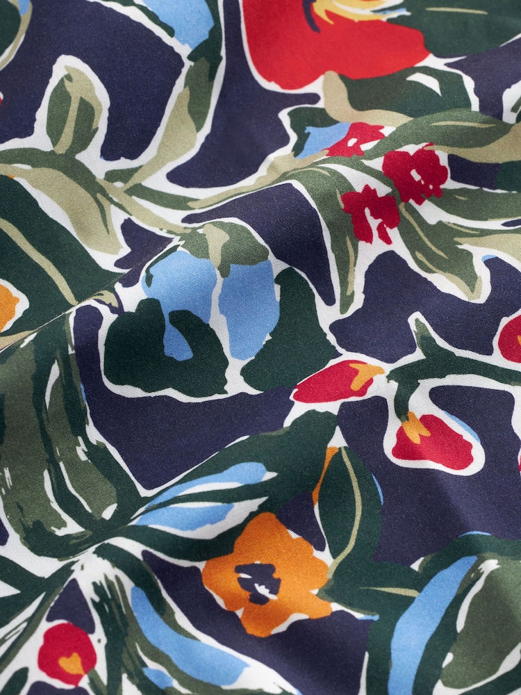 Navy Blue Tropical Floral Regular Fit 100% Cotton Printed Short Sleeve Shirt - Image 4 of 4