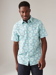 Green Regular Fit 100% Cotton Printed Short Sleeve Shirt - Image 1 of 5