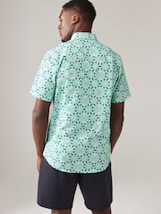 Green Regular Fit 100% Cotton Printed Short Sleeve Shirt - Image 3 of 5