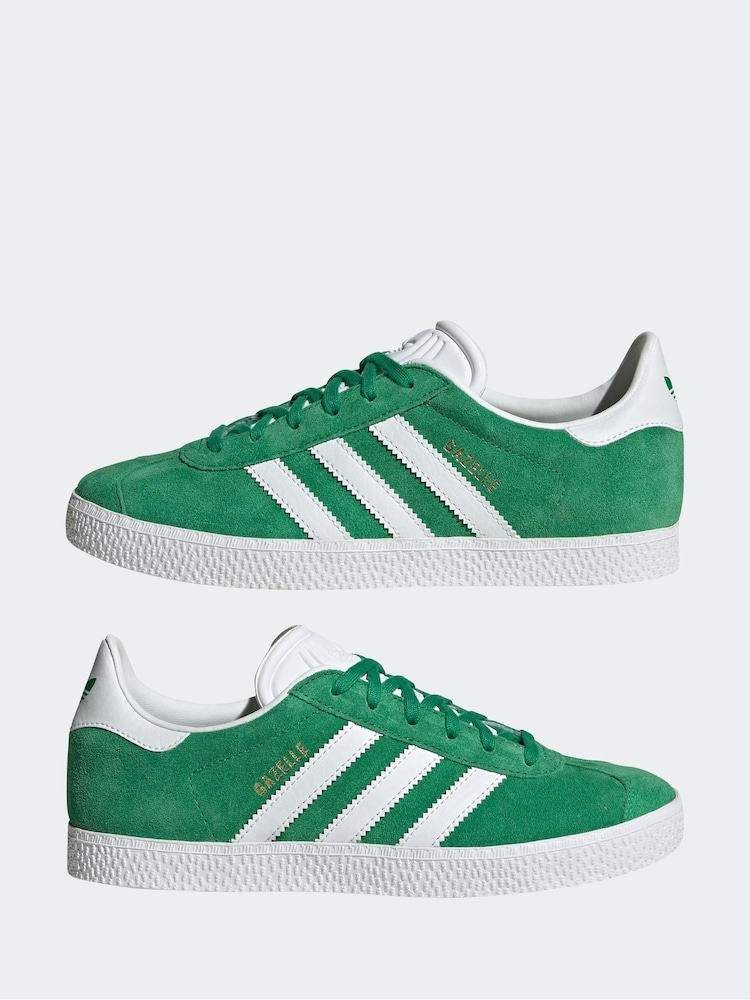 Buy adidas Originals Green/White Junior Gazelle Trainers from Next - Main Image