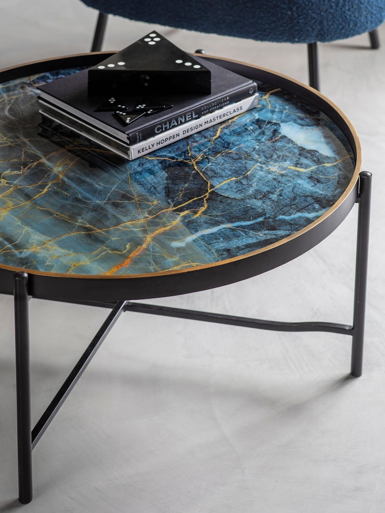 Libra Interiors Black Vesuvius Round Coffee Tray Table - Image 1 of 4
