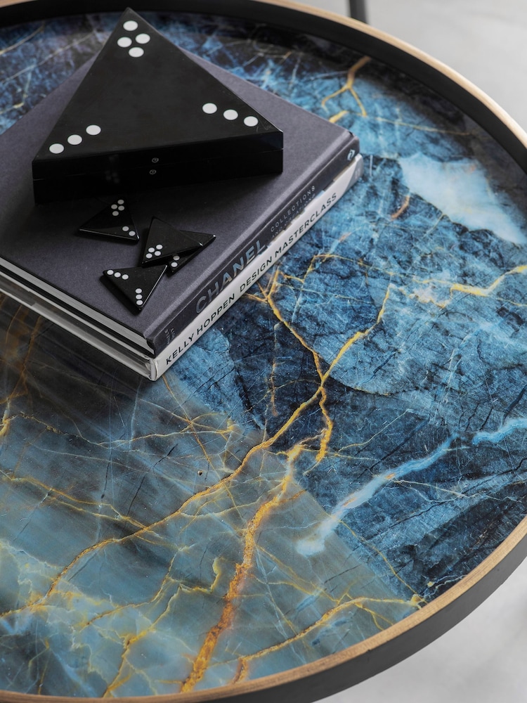 Libra Interiors Black Vesuvius Round Coffee Tray Table - Image 2 of 4