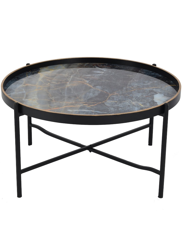 Libra Interiors Black Vesuvius Round Coffee Tray Table - Image 4 of 4