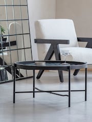 Libra Interiors Black Monochrome Swirl Round Coffee Tray Table - Image 2 of 4