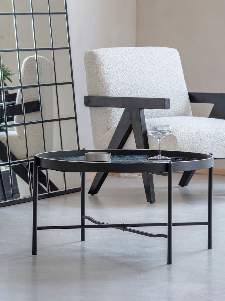 Libra Interiors Black Monochrome Swirl Round Coffee Tray Table - Image 2 of 4