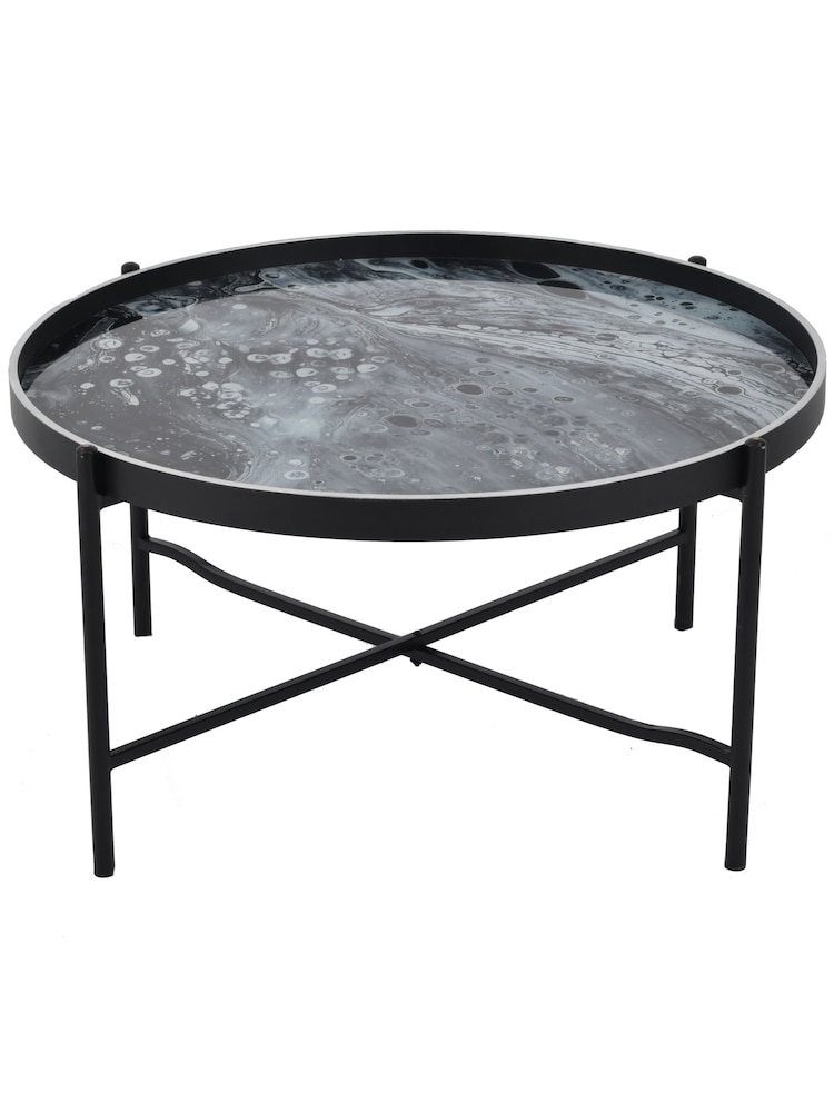 Libra Interiors Black Monochrome Swirl Round Coffee Tray Table - Image 4 of 4