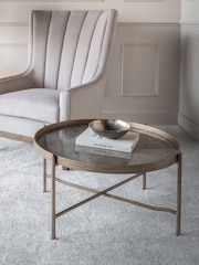 Libra Interiors Gold Vienna Antique Atlas Round Coffee Tray Table - Image 2 of 4