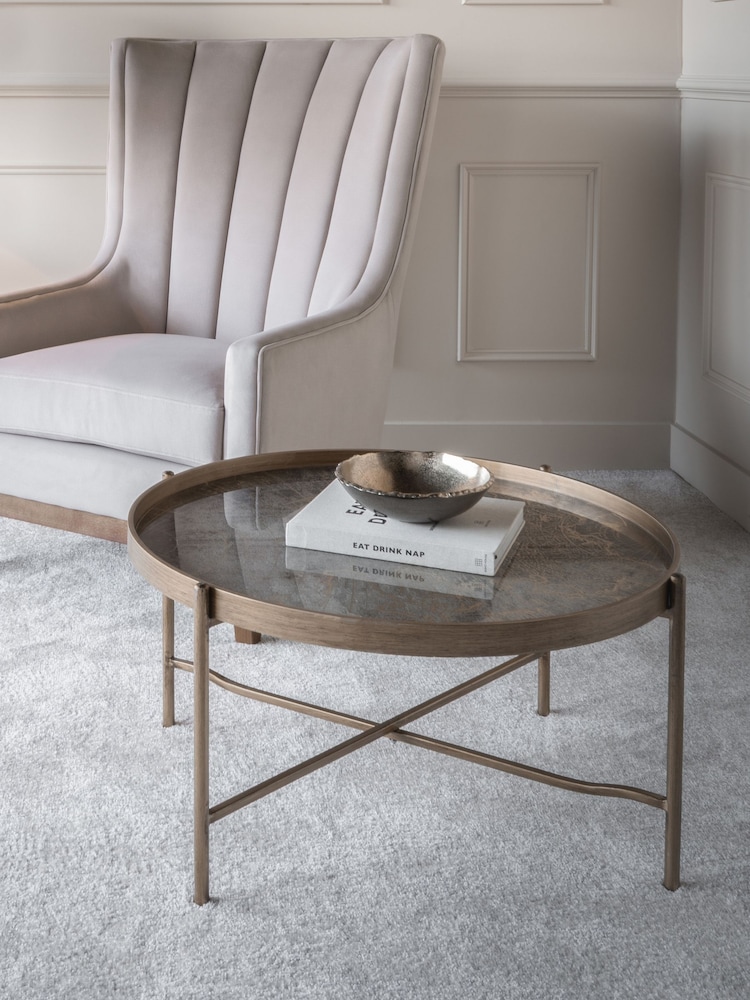 Libra Interiors Gold Vienna Antique Atlas Round Coffee Tray Table - Image 2 of 4