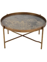 Libra Interiors Gold Vienna Antique Atlas Round Coffee Tray Table - Image 4 of 4