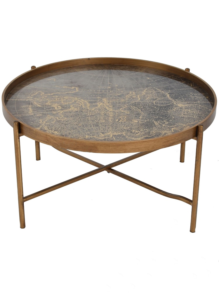 Libra Interiors Gold Vienna Antique Atlas Round Coffee Tray Table - Image 4 of 4