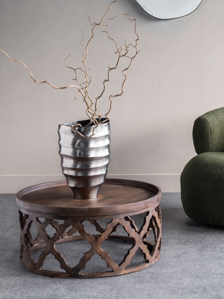 Libra Interiors Brown Kielder Solid Carved Wooden Round Coffee Table - Image 1 of 4