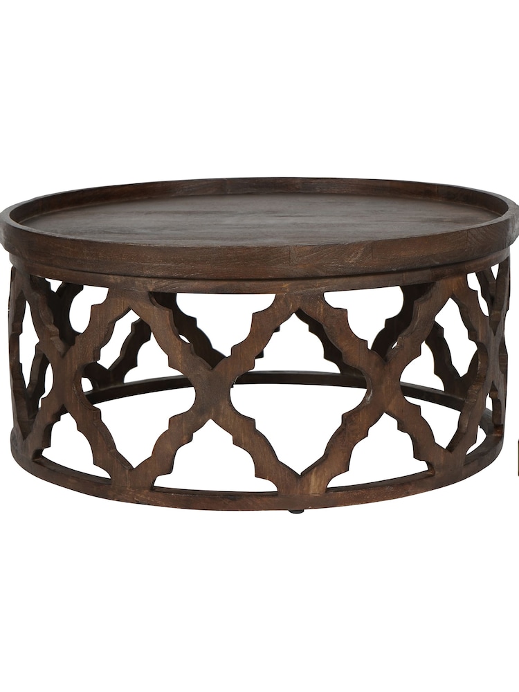Libra Interiors Brown Kielder Solid Carved Wooden Round Coffee Table - Image 2 of 4