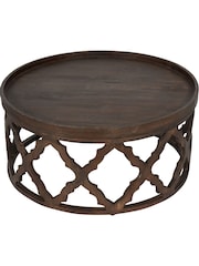 Libra Interiors Brown Kielder Solid Carved Wooden Round Coffee Table - Image 3 of 4