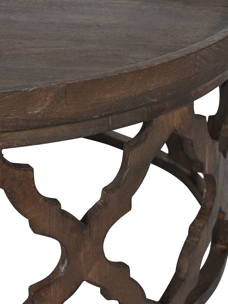 Libra Interiors Brown Kielder Solid Carved Wooden Round Coffee Table - Image 4 of 4