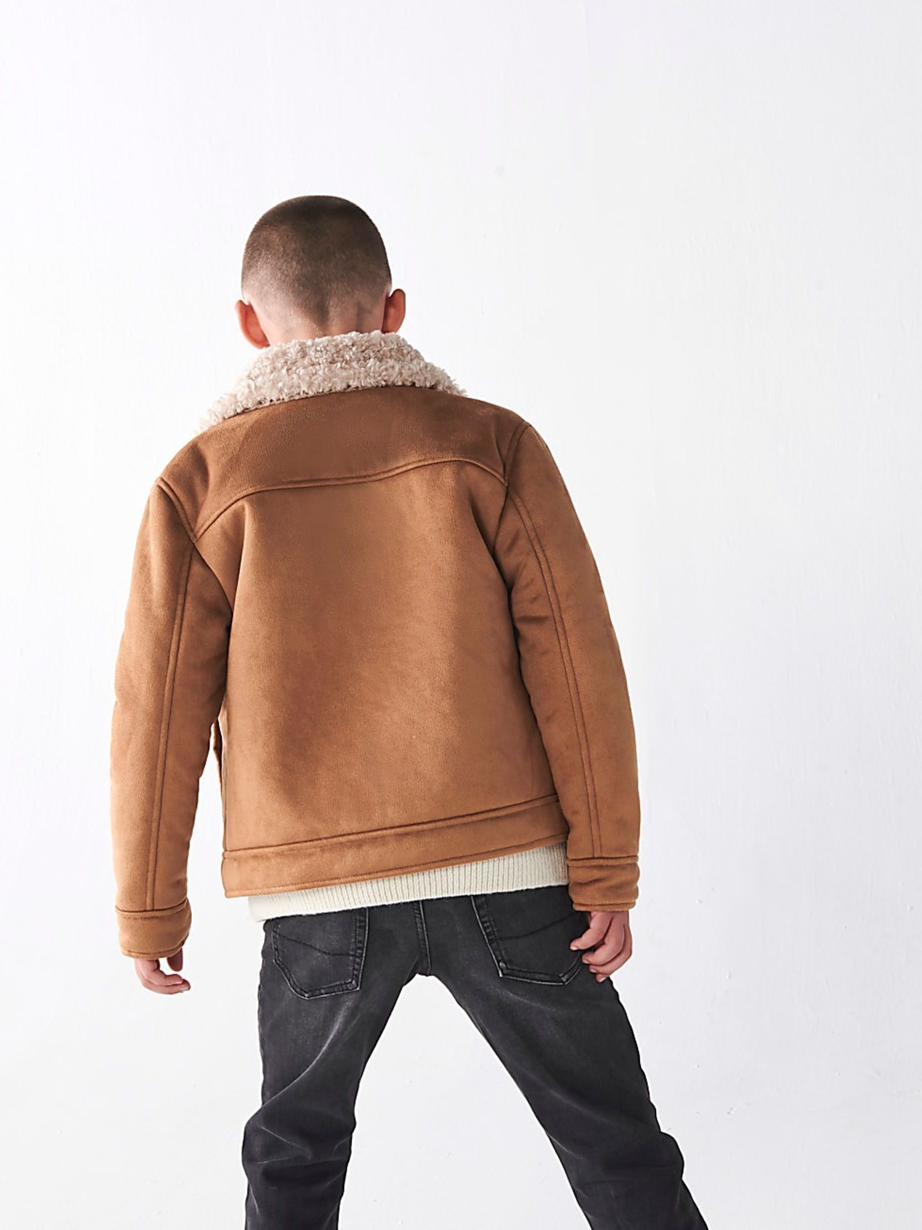 Buy River Island Brown Borg Shearling Boys Coat from Next Luxembourg