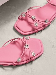 Pink Jewelled Flower Strappy Sandals - Image 4 of 6