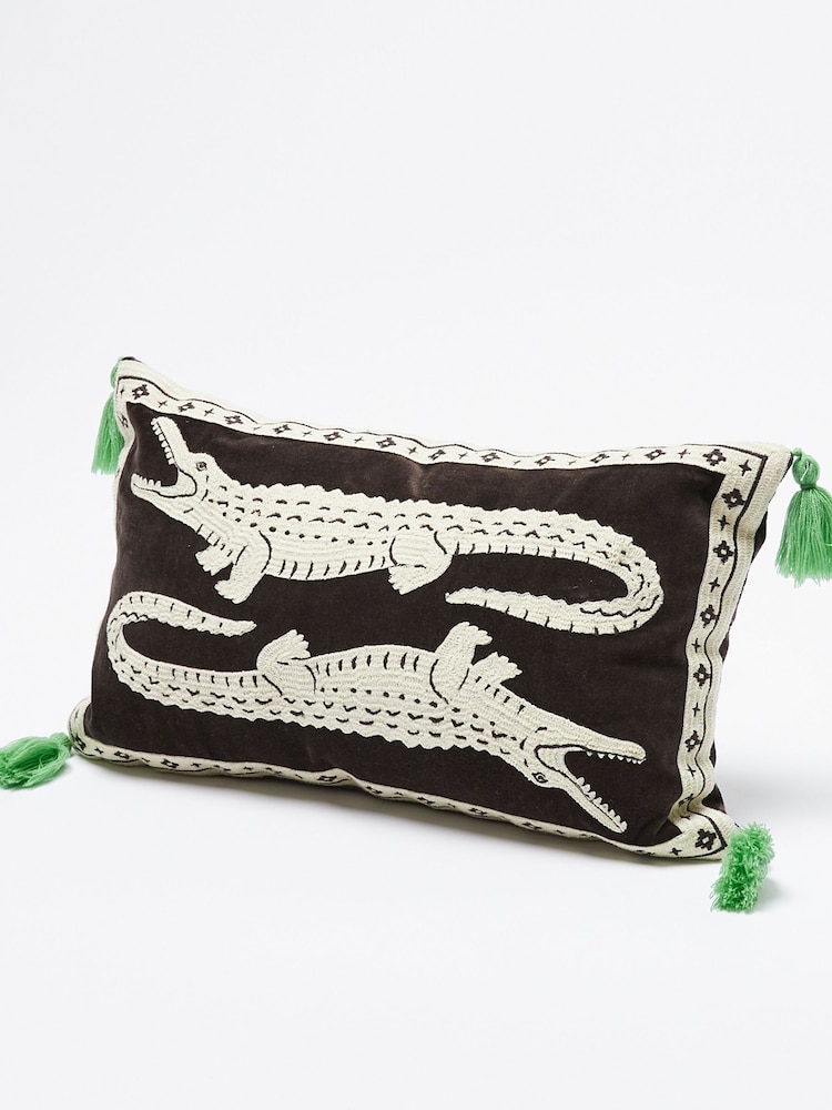 Oliver Bonas Black Crocodile Pair Cushion Cover - Image 1 of 5