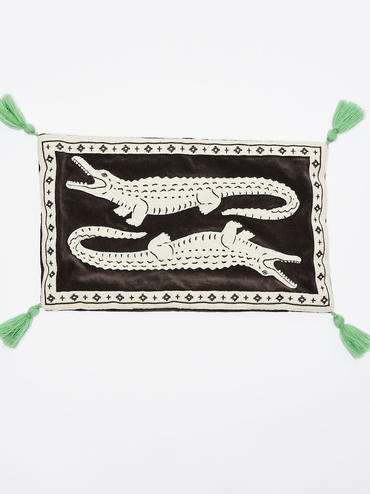 Oliver Bonas Black Crocodile Pair Cushion Cover - Image 2 of 5