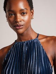 Ted Baker Blue Kassiah Pleated Halterneck Midi Dress - Image 3 of 5