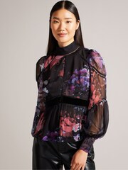 Ted Baker Neeveh Ladder Trim Velvet Black Top - Image 1 of 6