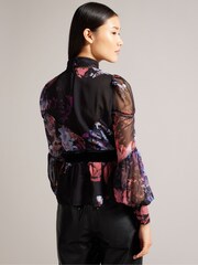 Ted Baker Neeveh Ladder Trim Velvet Black Top - Image 2 of 6