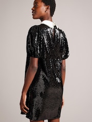 Ted Baker Zarell Black Sequin Shift Dress With Puff Sleeves - Image 2 of 6