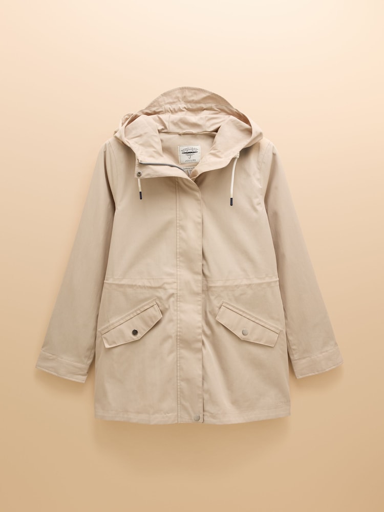 Joules Portwell Beige Waterproof Raincoat With Hood - Image 10 of 14