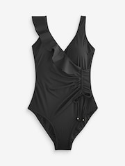 Black Frill Wrap Tummy Shaping Control Swimsuit - Image 6 of 6