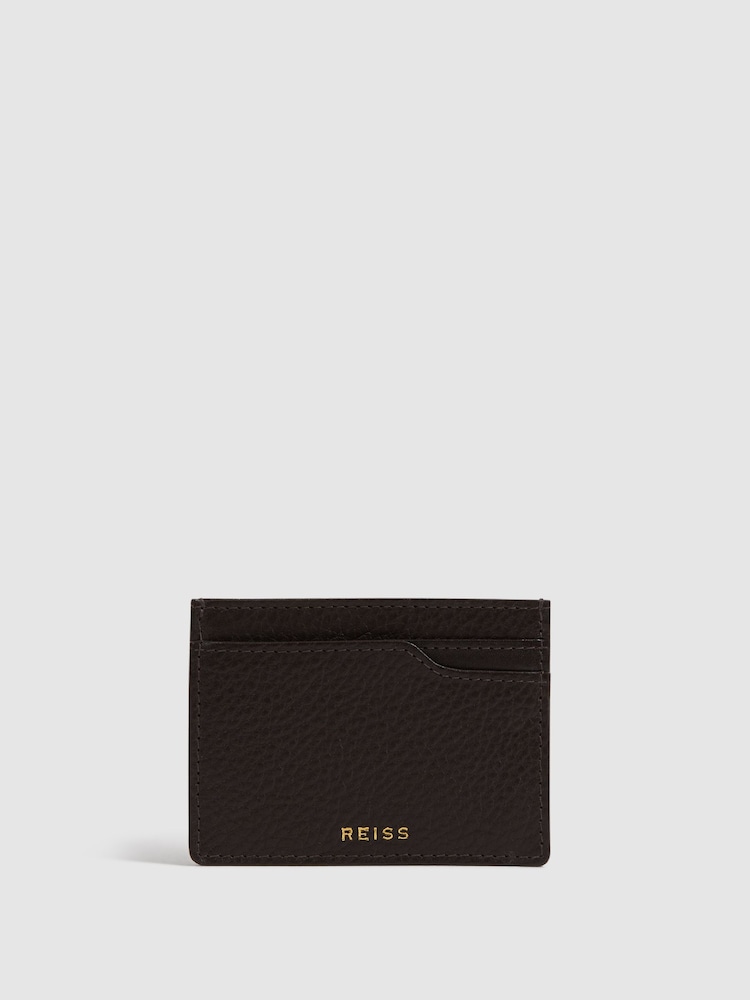 Reiss Chocolate Cabot Leather Card Holder - Image 1 of 4