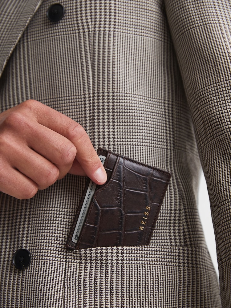 Reiss Chocolate Cabot Leather Card Holder - Image 2 of 4