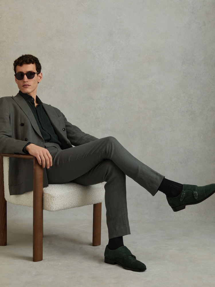 Forest Green - Zapatos de ante con doble hebilla Amalfi de Reiss - Imagen 2 de 5