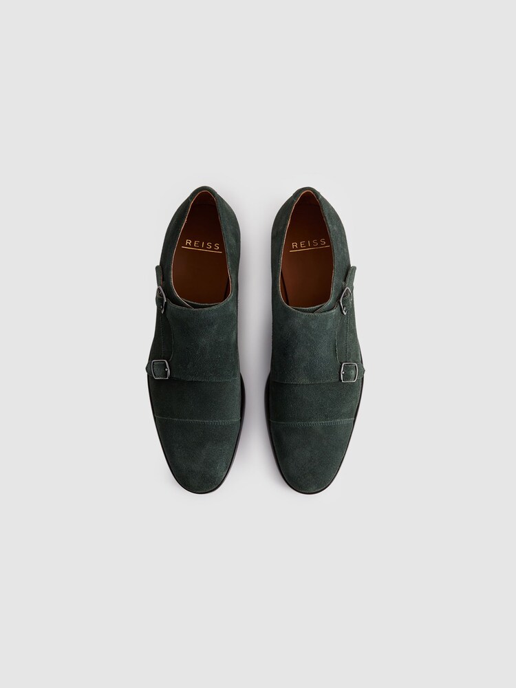 Reiss Forest Green Amalfi Suede Double Monk Strap Shoes - Image 3 of 5