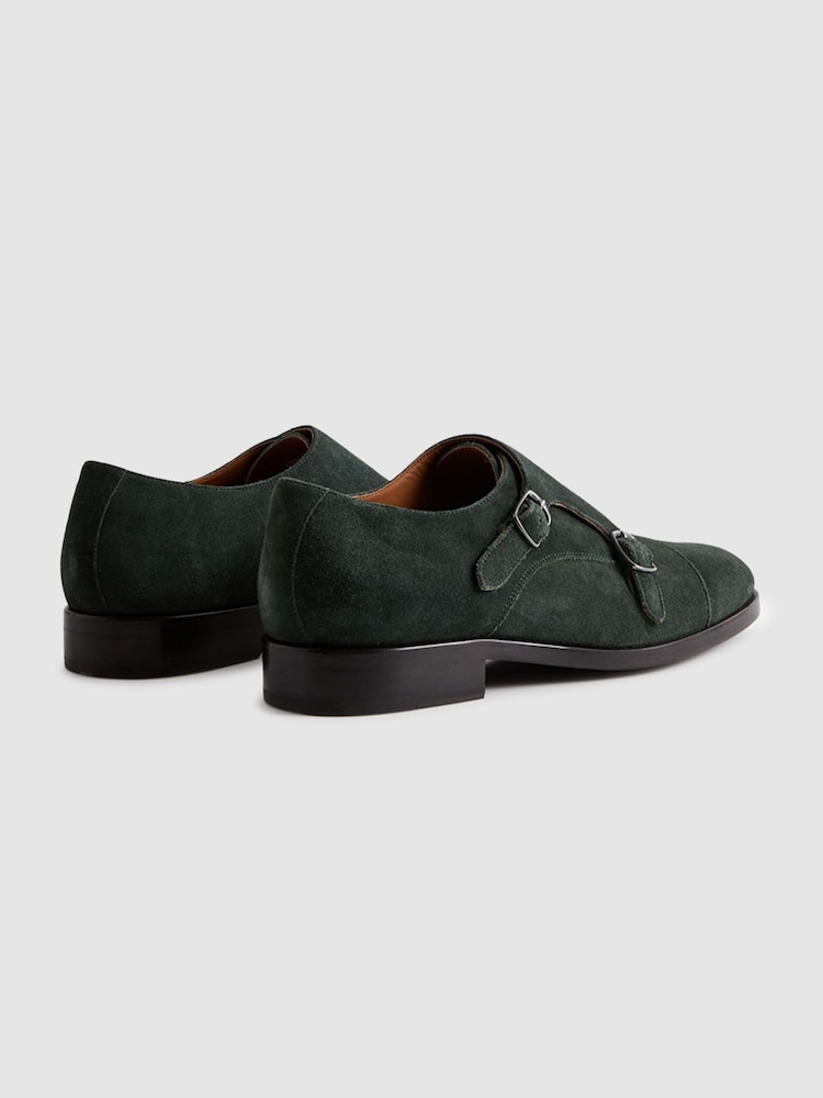 Reiss Forest Green Amalfi Suede Double Monk Strap Shoes - Image 4 of 5