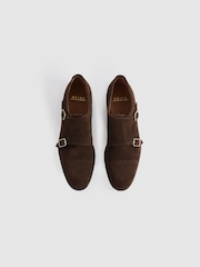 Reiss Brown Amalfi Suede Double Monk Strap Shoes - Image 3 of 5
