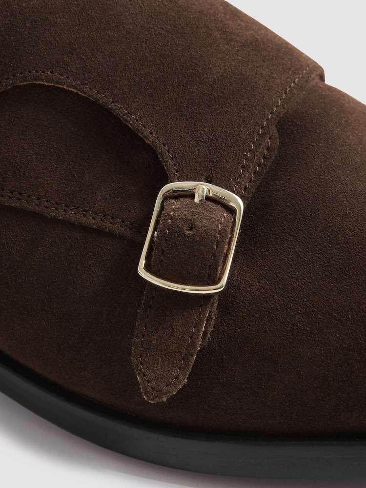 Reiss Brown Amalfi Suede Double Monk Strap Shoes - Image 5 of 5