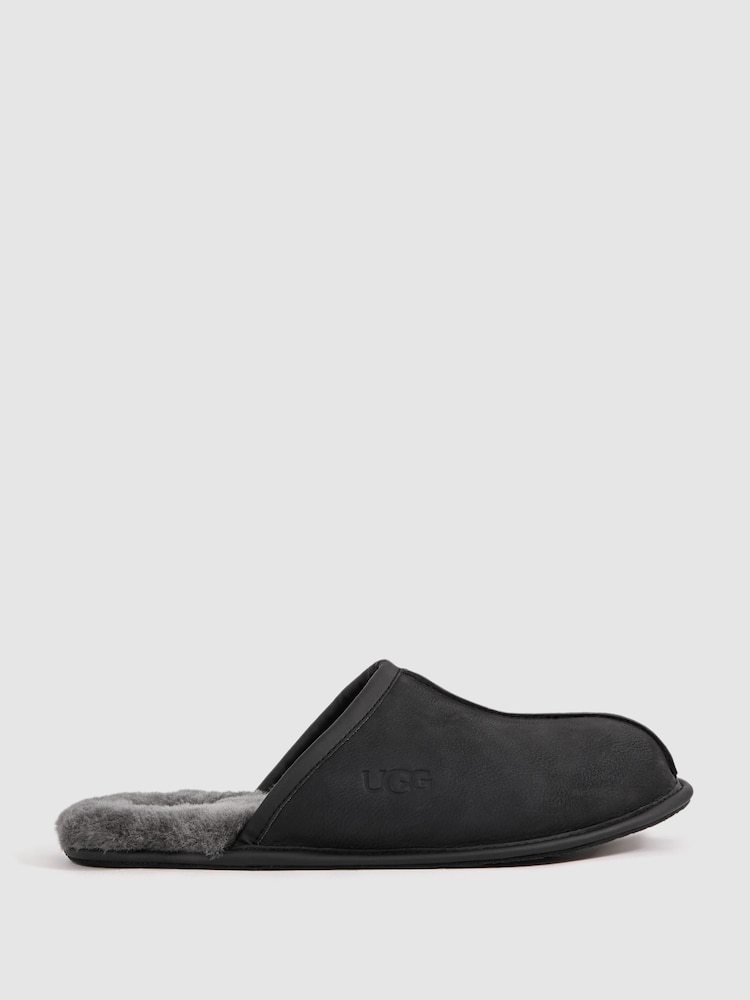 UGG Black Grained Leather Slippers - Image 1 of 5